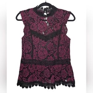 Haute Monde Red and Black Embellished Sleeveless Blouse